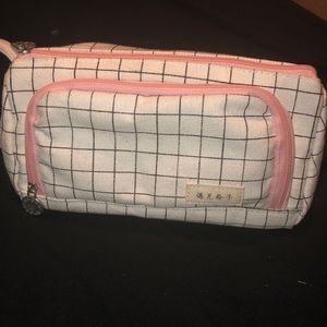 Pink and White Grid pencil case